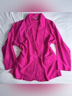Vintage 1980s Pat Argenti 100% Silk Fuscia Pink Size 12 Retro Y2K Blazer Jacket